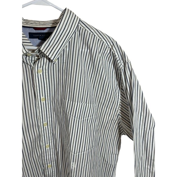 Tommy Hilfiger Shirt Mens XX-LARGE Blue Striped Cotton Long Sleeve Button Down - Picture 4 of 11